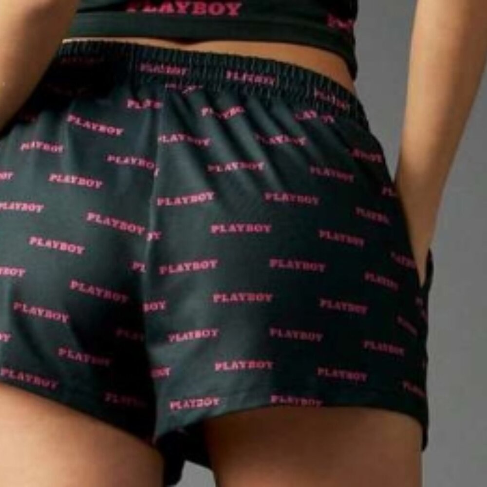 Playboy Logo Print Drawstring Shorts with Elastic Waistband - Picture 2 of 4